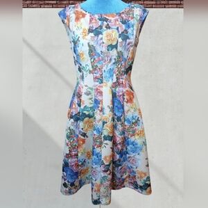 Signature by Robbie Bee Paneled Floral Midi Dress Medium